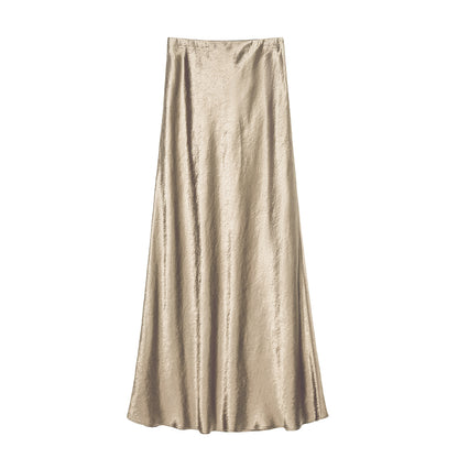 Satin Skirt High Waist Elastic Pattern Long Skirt