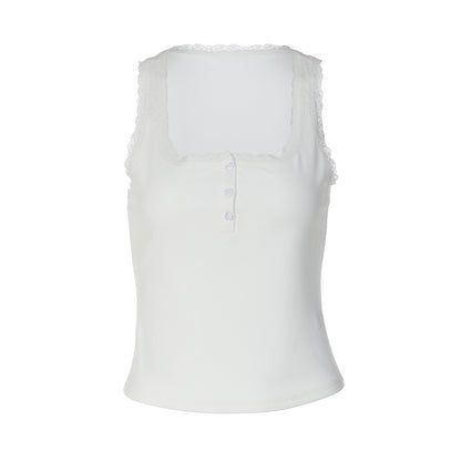 Sexy Ribbed Tank with Lace trim Y2K