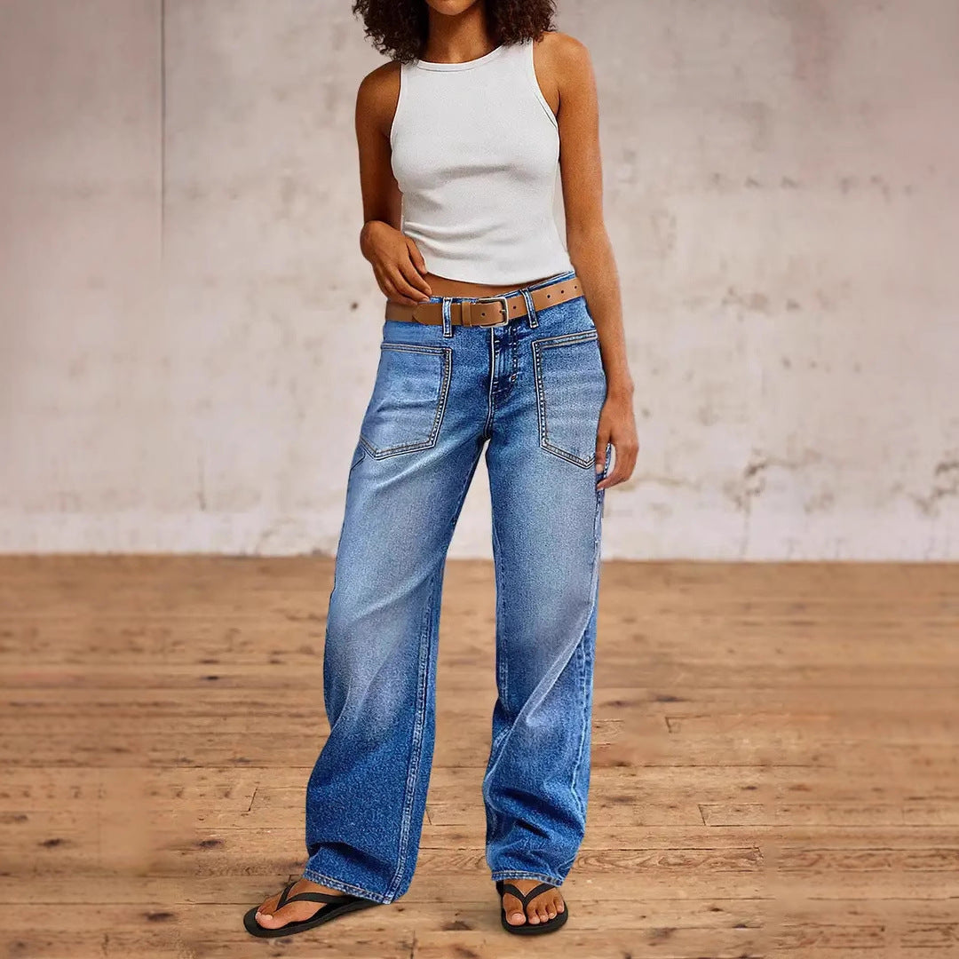 Women Stretch High Waist Straight Pants Jeans