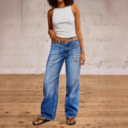 Women Stretch High Waist Straight Pants Jeans