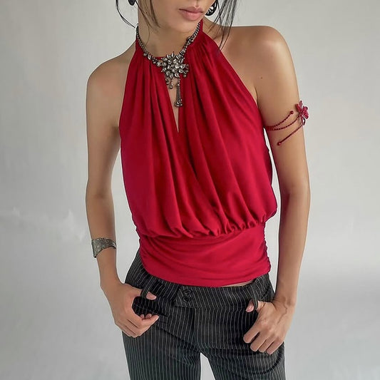 Sexy Deep V Plunge  Red  Backless Top y2K