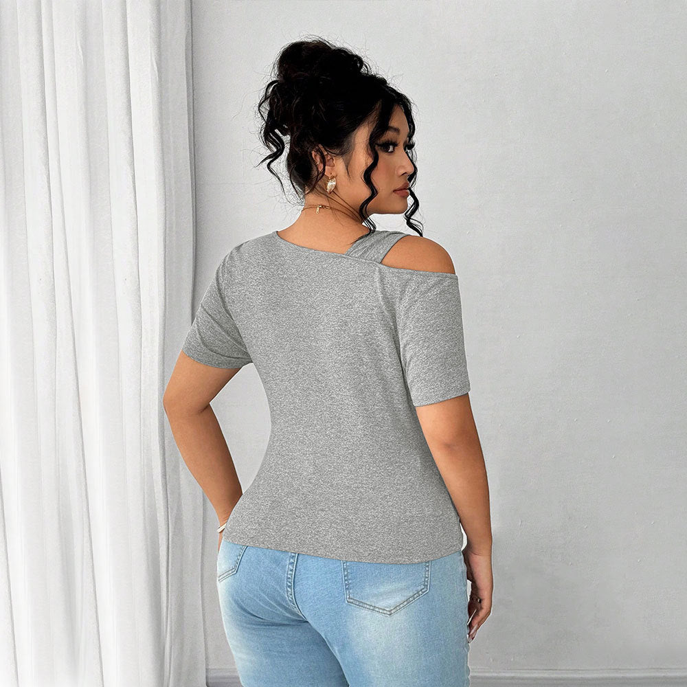 Plus Size  T shirt Twist Design Irregular Asymmetric Short Top