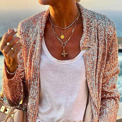 Sequin Long Sleeve Rose Gold Holiday Blazer