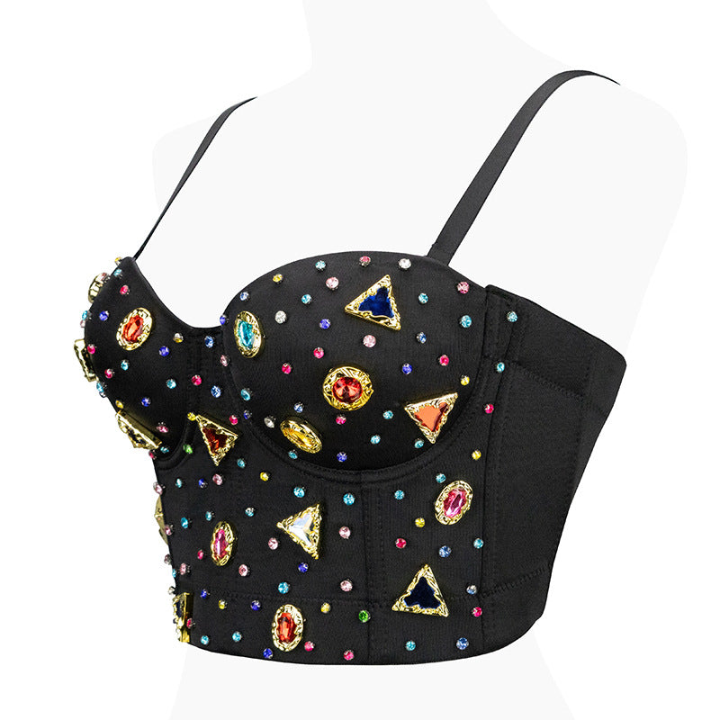 Retro Geometric Abstract Gem Multi Gems Bustier 80's