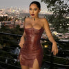 Women Clothing Faux Leather Personality Tube Top Sexy Skinny Sheath Sleeveless Backless Dress Women