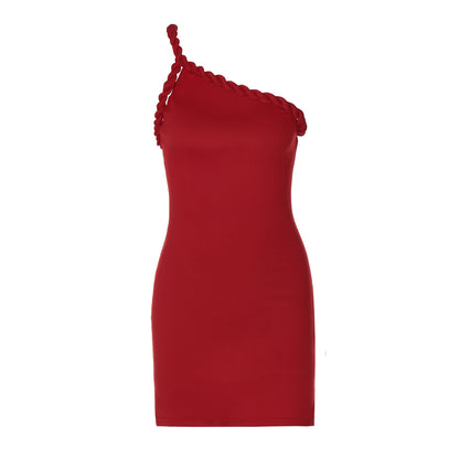 Sexy Backless Pleated One Shoulder Twist Hip Bag Dress Women