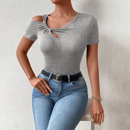Heather Grey Short Sleeve Twisted Knot Open Shoulder