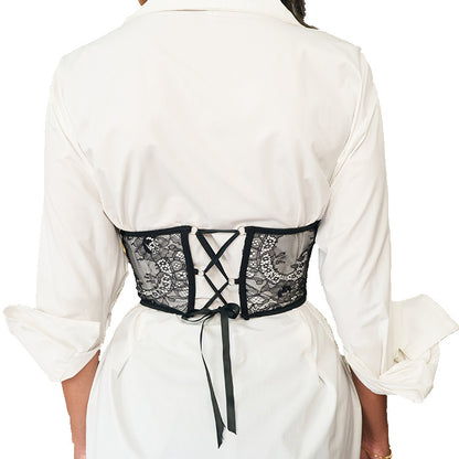 Casual Lace Stitching Pearl Chain Sexy Bandeau Cinched Waist Slim Fit Inner Wear Boning Corset Steel Ring Waist Seal Accessories