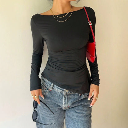 Women Clothing off Shoulder Long Sleeve Lace Backless Bow Waist Tight Figure Flattering Graceful Tops