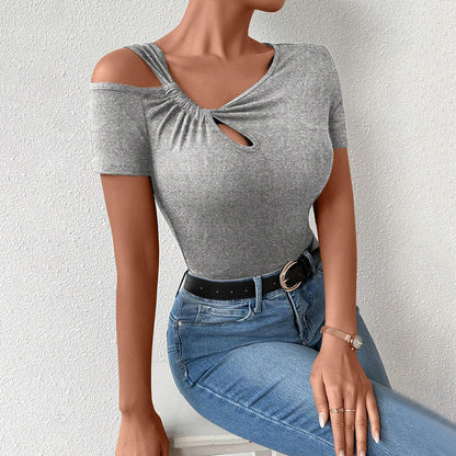 Heather Grey Short Sleeve Twisted Knot Open Shoulder