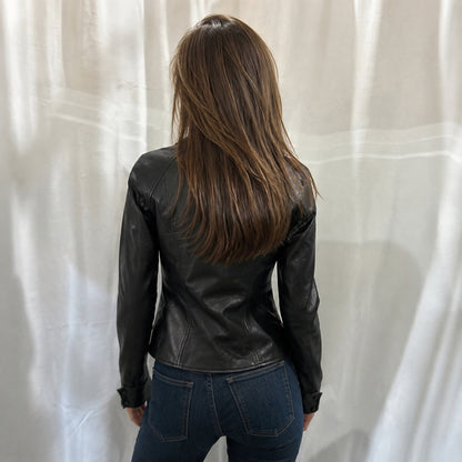 Vegan Leather Double Breasted Collared Vintage Jacket