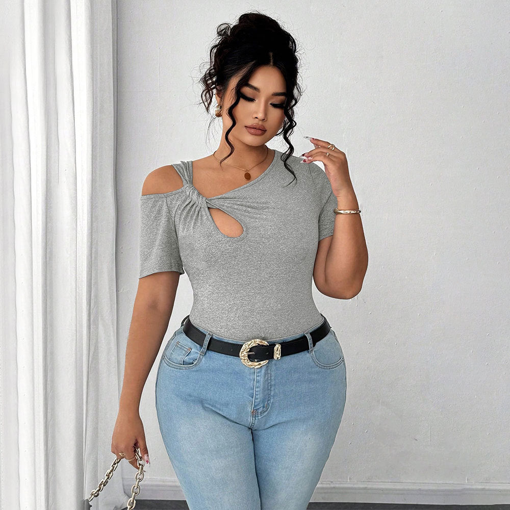 Plus Size  T shirt Twist Design Irregular Asymmetric Short Top