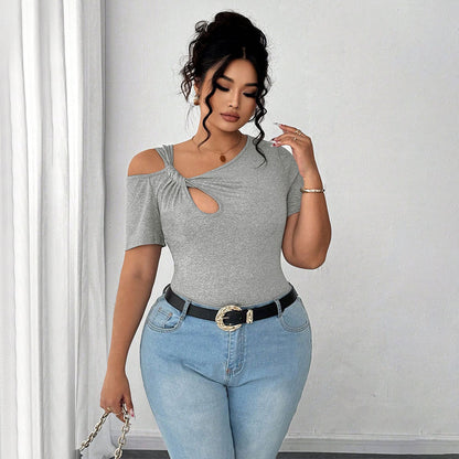 Plus Size  T shirt Twist Design Irregular Asymmetric Short Top