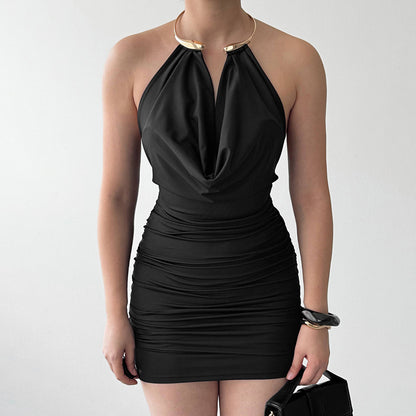 Sexy Y2K Cowl Neck with Gold Necklace Detail