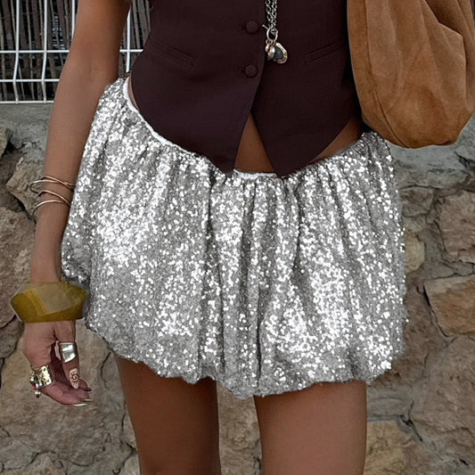 Sexy Sequin Silver Bubble Mini Skirt