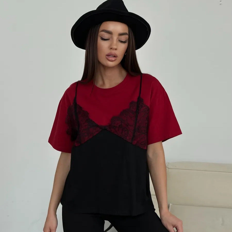 Sexy Women Lace Cami Over T -Shirt