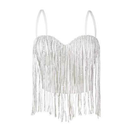Ladies Sexy Corset w/ Boning and Fringe Tassel Festival Vibes In Blk or White