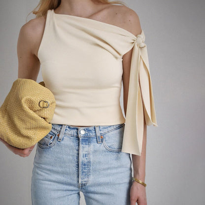 Ladies Off The Shoulder Knot Tie Sleeveless Top Y2K