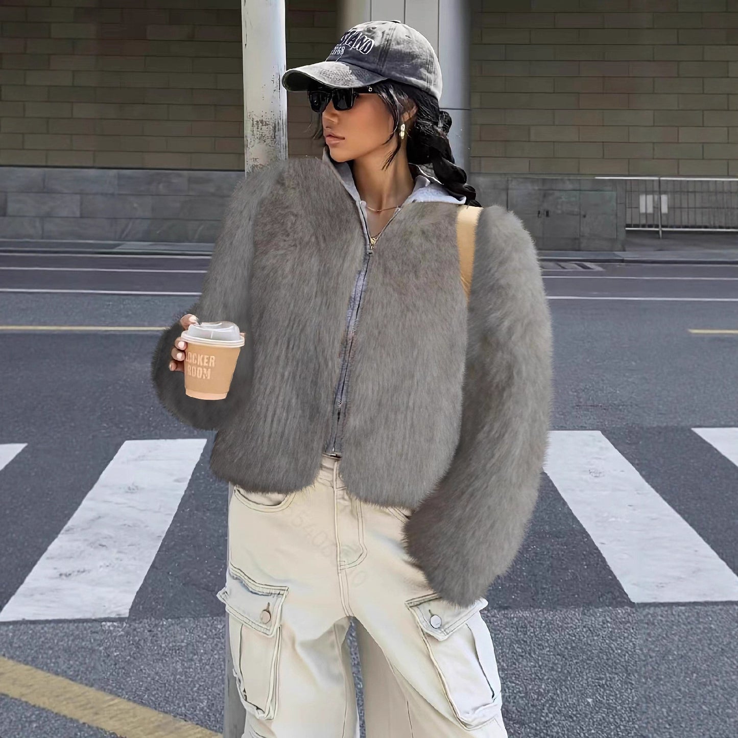 Brown Faux Fur Light Luxury  Coat