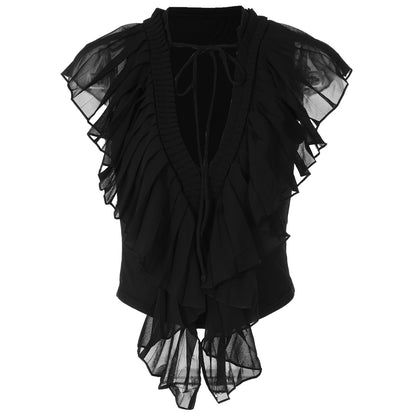 Sexy S/S Deep V Plunge Neck with Ruffle