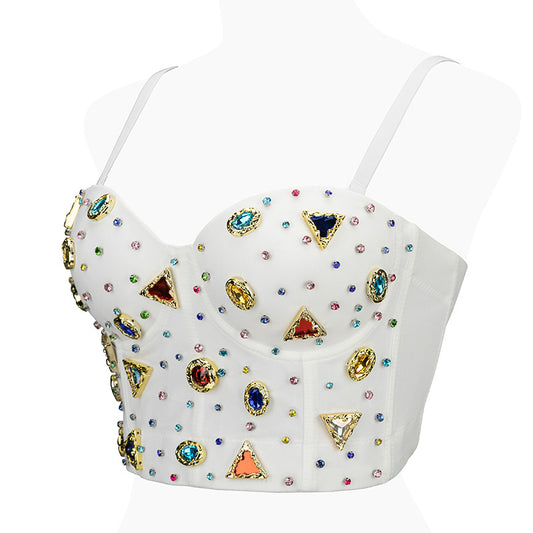 Retro Geometric Abstract Gem Multi Gems Bustier 80's