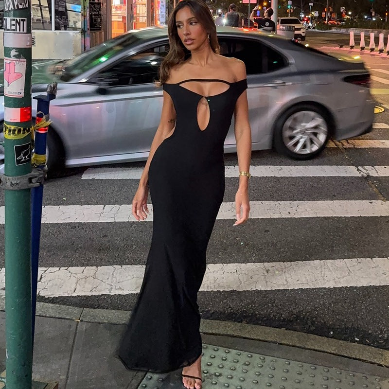 Sexy Backless Hollow Out Cutout out Solid Color Slim Dress for Women