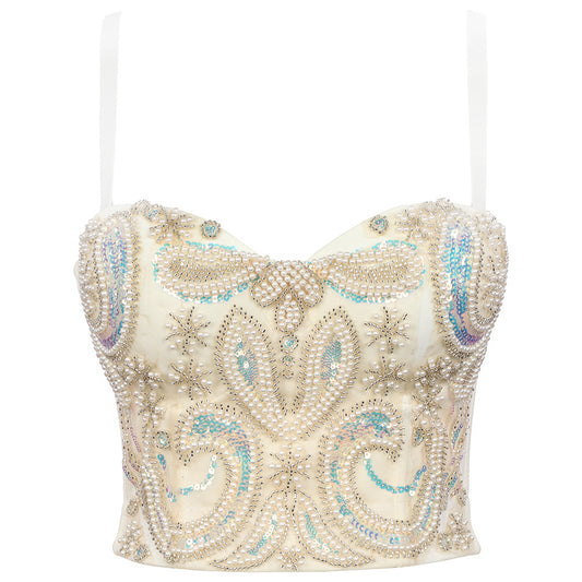 Sexy  Ladies Sequence Bustier White Jeweled Corset