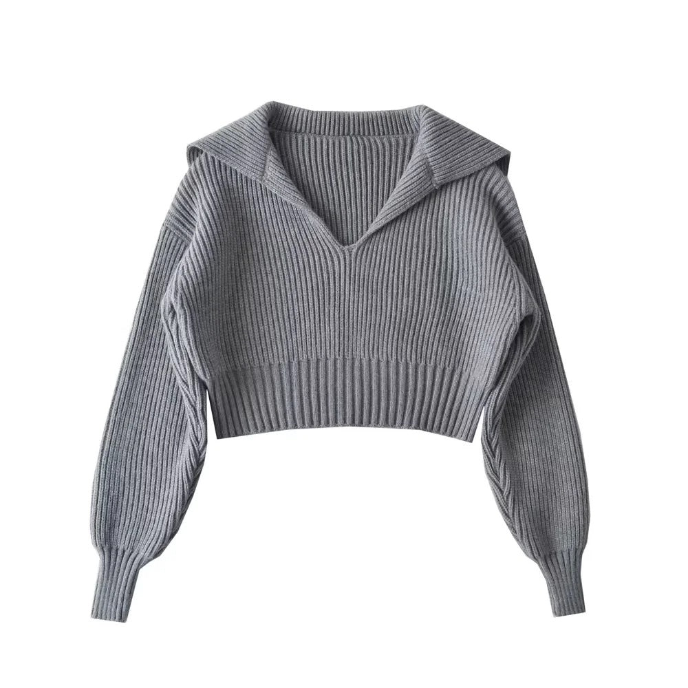 Spring Autumn Four-Color Loose Large Collared All Matching Sweater Women Loose Cropped Sweater Internet Celebrity Sweater Top