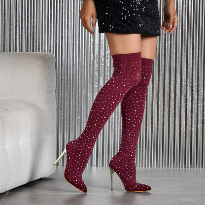 Sexy Shining Diamond Mesh Disco Retro Mesh Stretch Thigh Boots