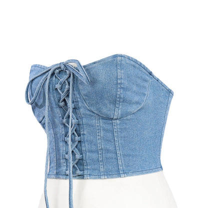 Sexy Denim Y2K Lace up  Tube Top Women