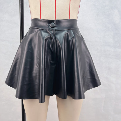 Women Clothing  High Waist  Sexy Short Skirt Faux  Leather Skirt