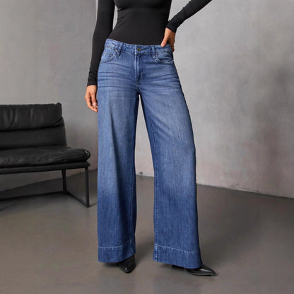 Autumn Casual Washed out Straight Wide Leg Denim Pants