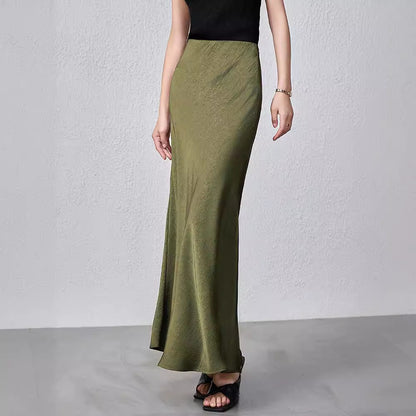 Satin Skirt High Waist Elastic Pattern Long Skirt