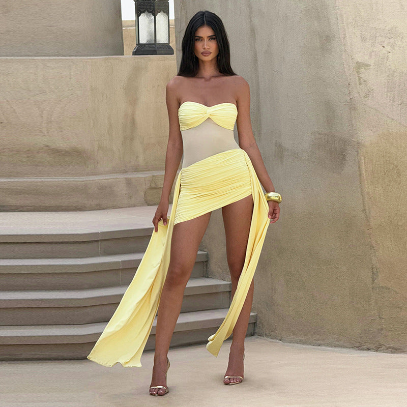 Women's Tube Dress w/ Shirring w/ sashes on side