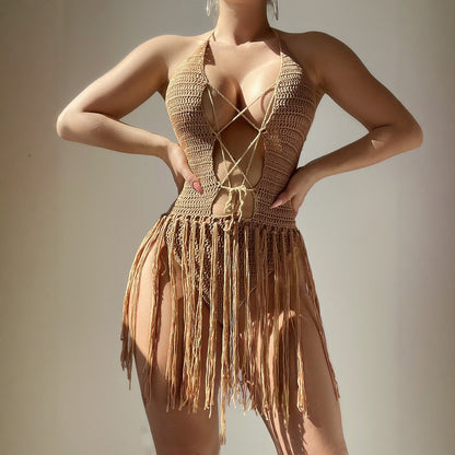 Crochet Dress Tassel Hand-Woven Short Tassel Sexy Beach Lovely Lies Crochet Dress Tassel Hand-Woven Short Tassel Sexy Beach Lovely Lies