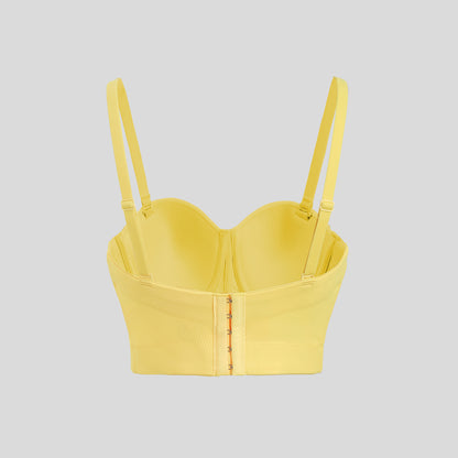 Yellow Floral Sexy Bustier with Floral Applique Y2K