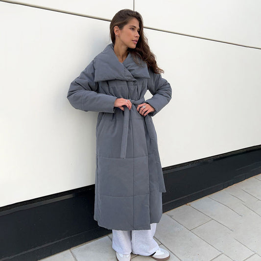 Long Cotton Jacket Coat Winter Loose Casual Warm Long Stand Up Collar Cotton Padded Coat Clip