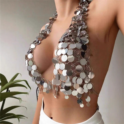 Festival Silver Large Sequin Bra  Handmade Coachella , Burning Man, Stagecoach Vibes