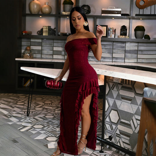 Slim Fit Slit Dress Sexy off the Shoulder Maxi Dress Women