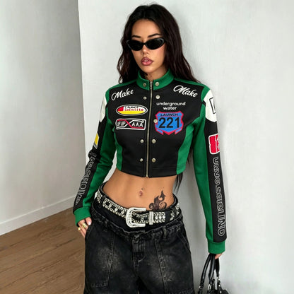Sexy Cropped Motorcycle Varsity Jacket