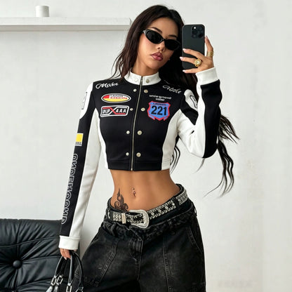 Sexy Cropped Motorcycle Varsity Jacket