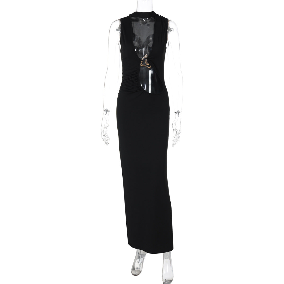 Black Metal Sexy Halter Hollow Out Cutout Maxi Dress Slim Fit Dress Black Metal Sexy Halter Hollow Out Cutout Maxi Dress Slim Fit Dress