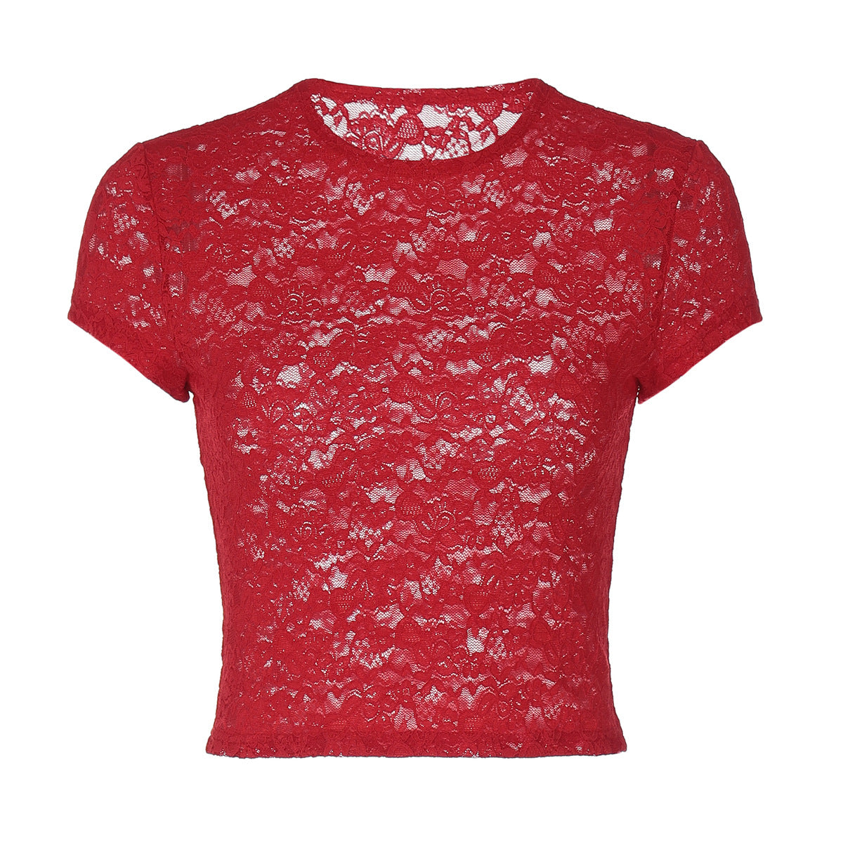 Sexy Lace See through Slim Fit Crew Neck T shirt Top