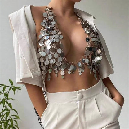 Festival Silver Large Sequin Bra  Handmade Coachella , Burning Man, Stagecoach Vibes