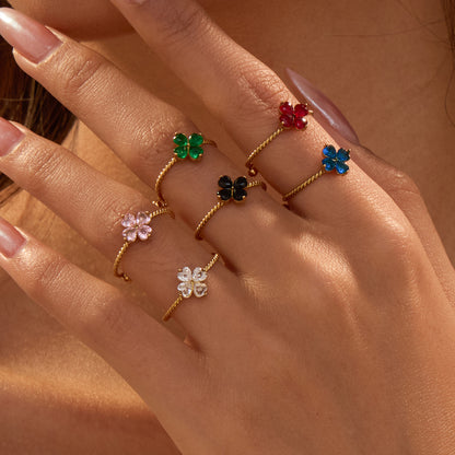 Stainless Steel Elegant Clover Opening Ring Luxury High Sense Hand Accessories