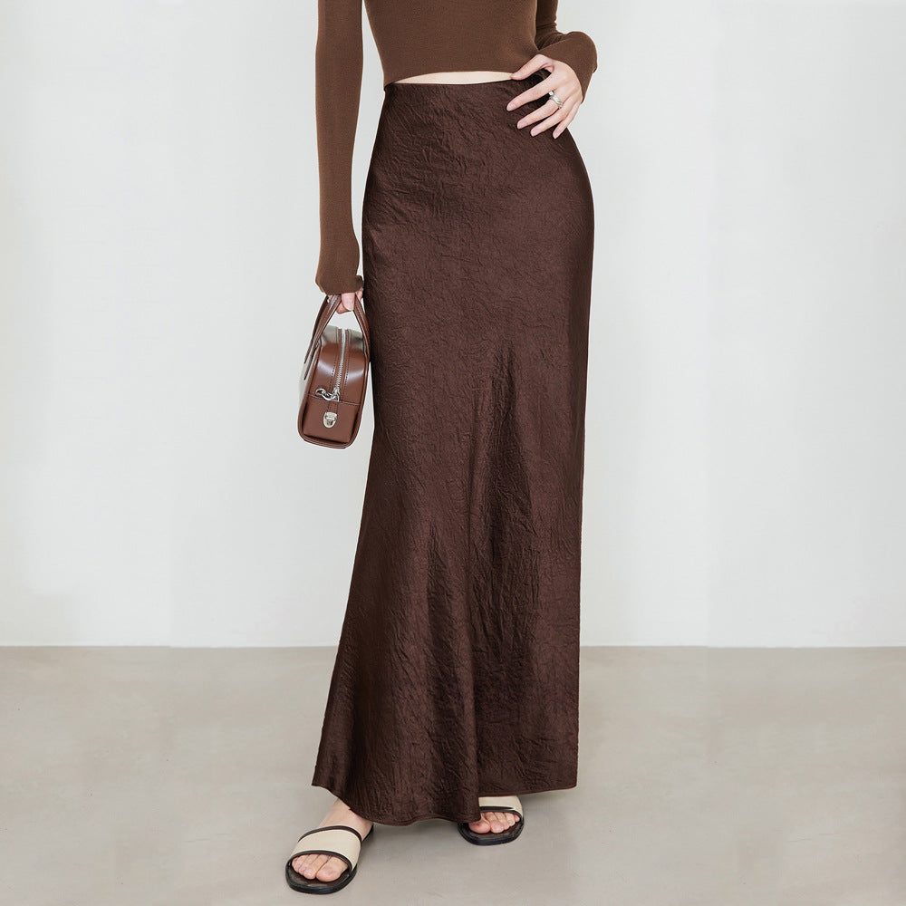 Satin Skirt High Waist Elastic Pattern Long Skirt