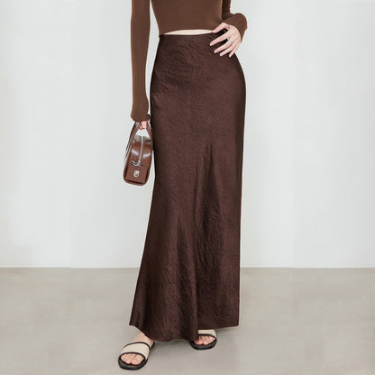 Satin Skirt High Waist Elastic Pattern Long Skirt