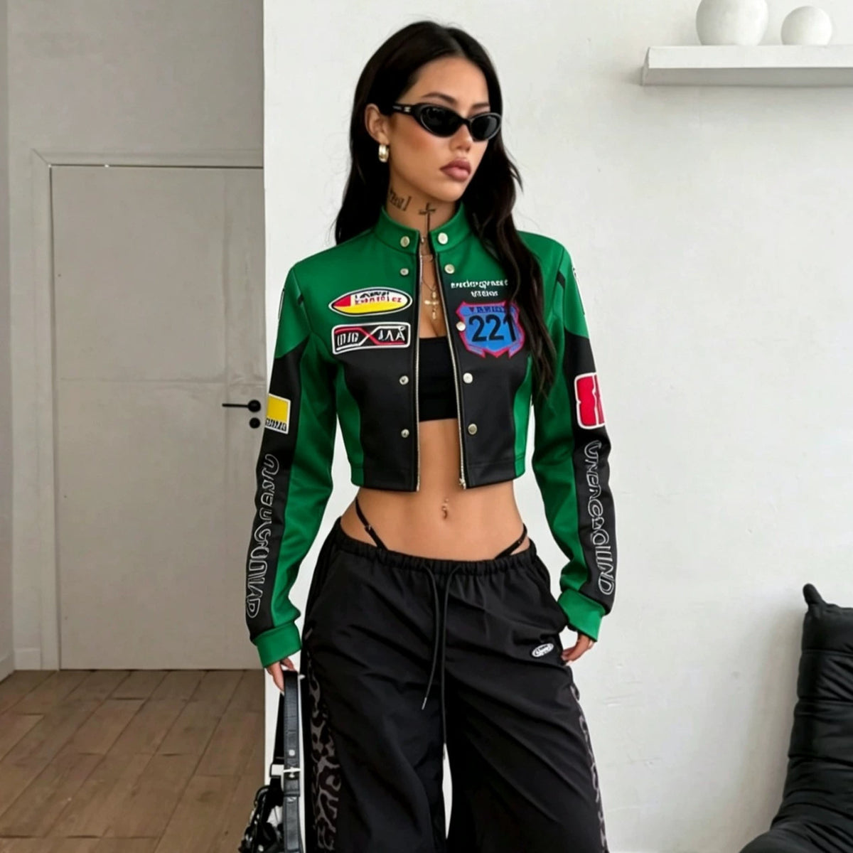 Sexy Cropped Motorcycle Varsity Jacket