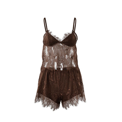 Lace Suspender Shorts Two Piece Set Cool Feeling Pajamas for Women Summer Soft Comfortable Homewear