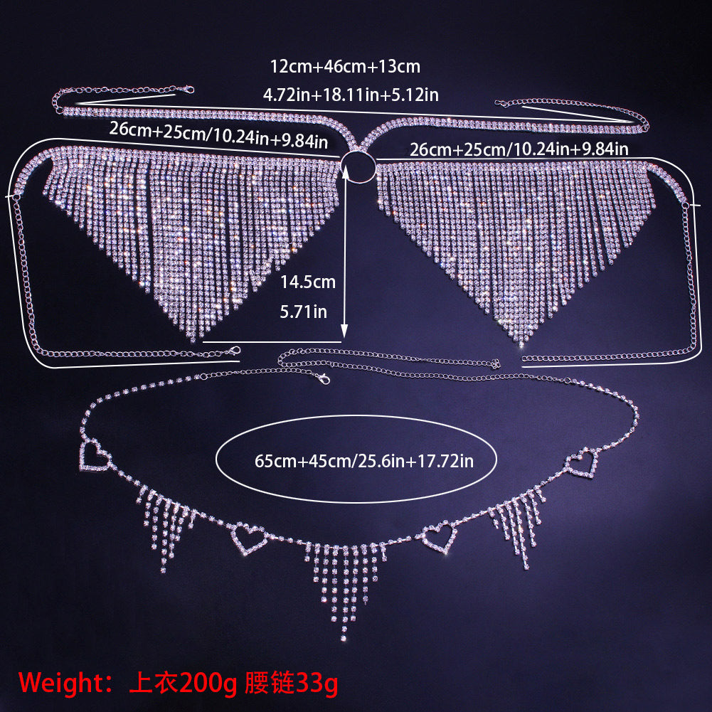 New Arrival Tassel Rhinestone Body Cha Fashion Love Waist Chain Popular Full Diamond Accessories Body Chain Accessories